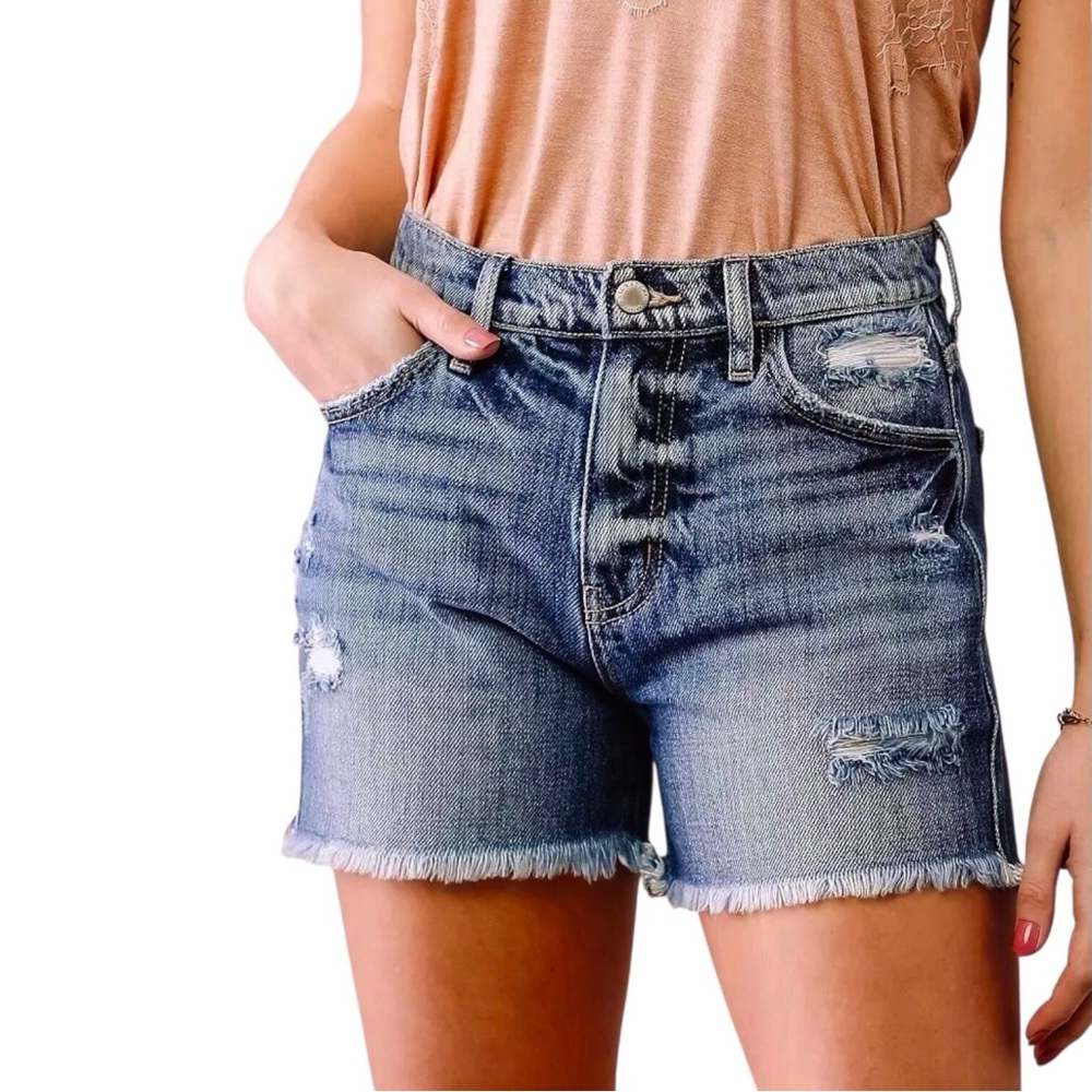 KanCan XS Ultra High Rise Denim Women’s Shorts Distressed 100% Cotton VBK1756